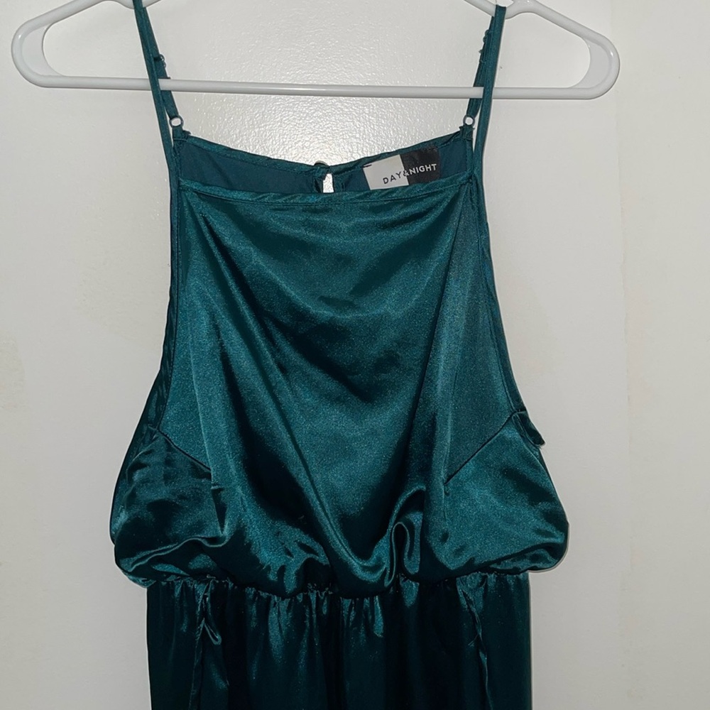 NWOT Turquoise Satin Wide Leg Jumpsuit with Adjustable Straps - Women’s Small